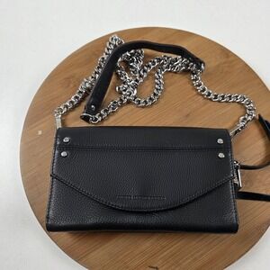 Aimee Kestenberg Crossbody Bag Womens Small Black Leather Chain Wallet Purse